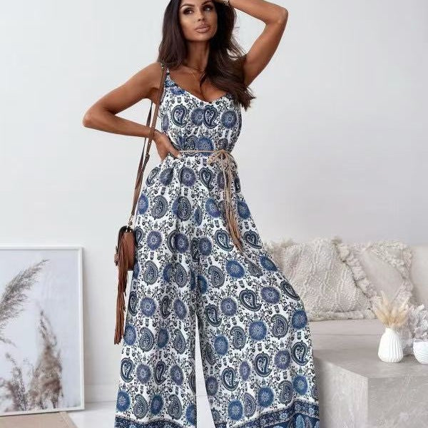 Damen Jumpsuit mit weitem Bein und verspieltem Musterdruck Stalluxe