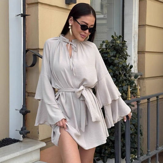Damen lässiges Kleid mit voluminösen Ärmeln und Taillengürtel Stalluxe