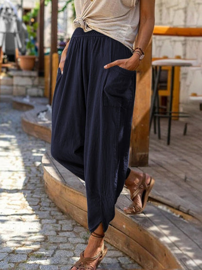 Damen bequeme und stylische Haremshose mit seitlichen Taschen Stalluxe