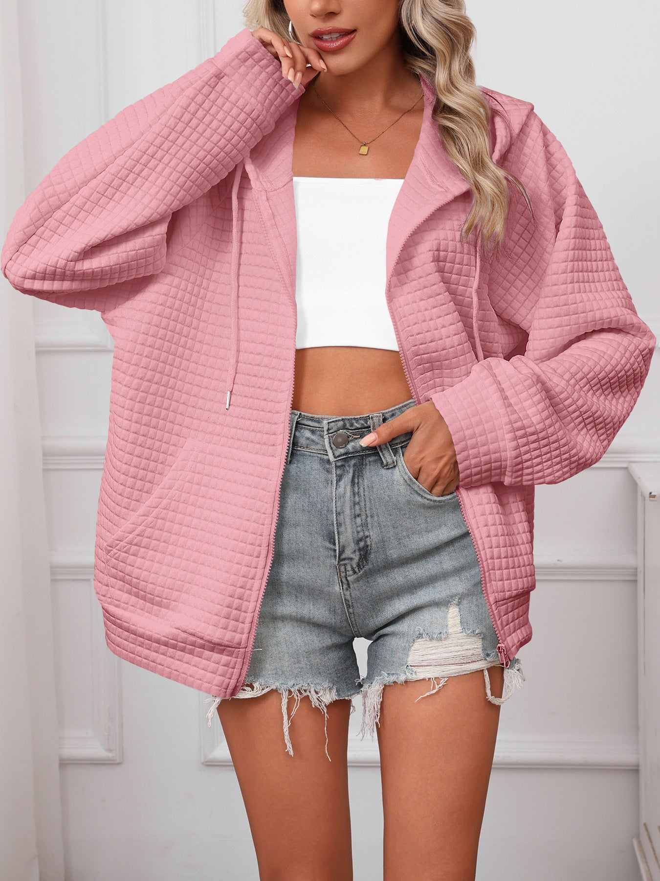 Damen Oversized Kapuzenjacke aus strukturiertem Material Stalluxe