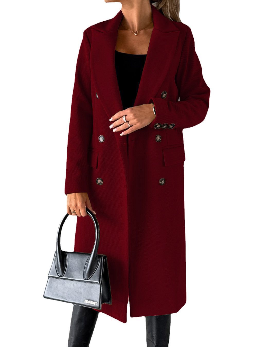 Damen Eleganter doppelreiheriger Mantel mit Seitentaschen und schmalem Schnitt Stalluxe