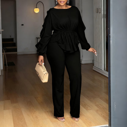 Damen Elegant geschnittenes Jumpsuit mit Rüschendetails und tailliertem Schnitt Stalluxe