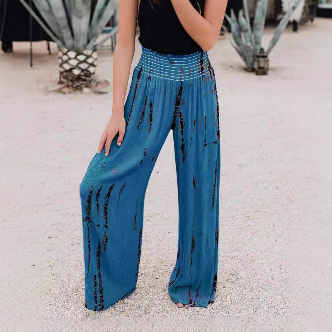 Damen Weit geschnittene Plissee-Hose mit elastischem Bund und modischem Muster Stalluxe