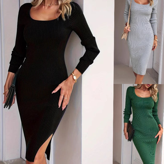 Damen geschnittenes, geripptes Midi-Kleid Stalluxe