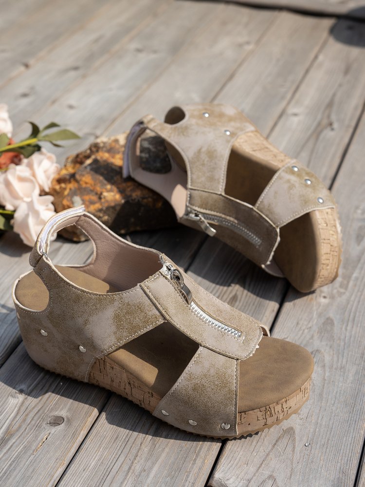 Damen Wedge-Sandalen mit modischem Reißverschluss und komfortablem Fußbett Stalluxe