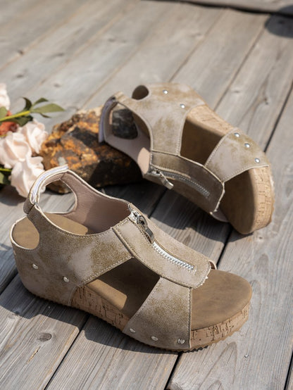 Damen Wedge-Sandalen mit modischem Reißverschluss und komfortablem Fußbett Stalluxe