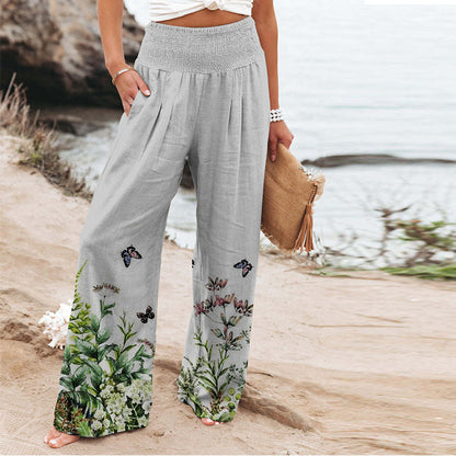 Damen Palazzo-Hose mit floralem Motiv und elastischem Bund Stalluxe