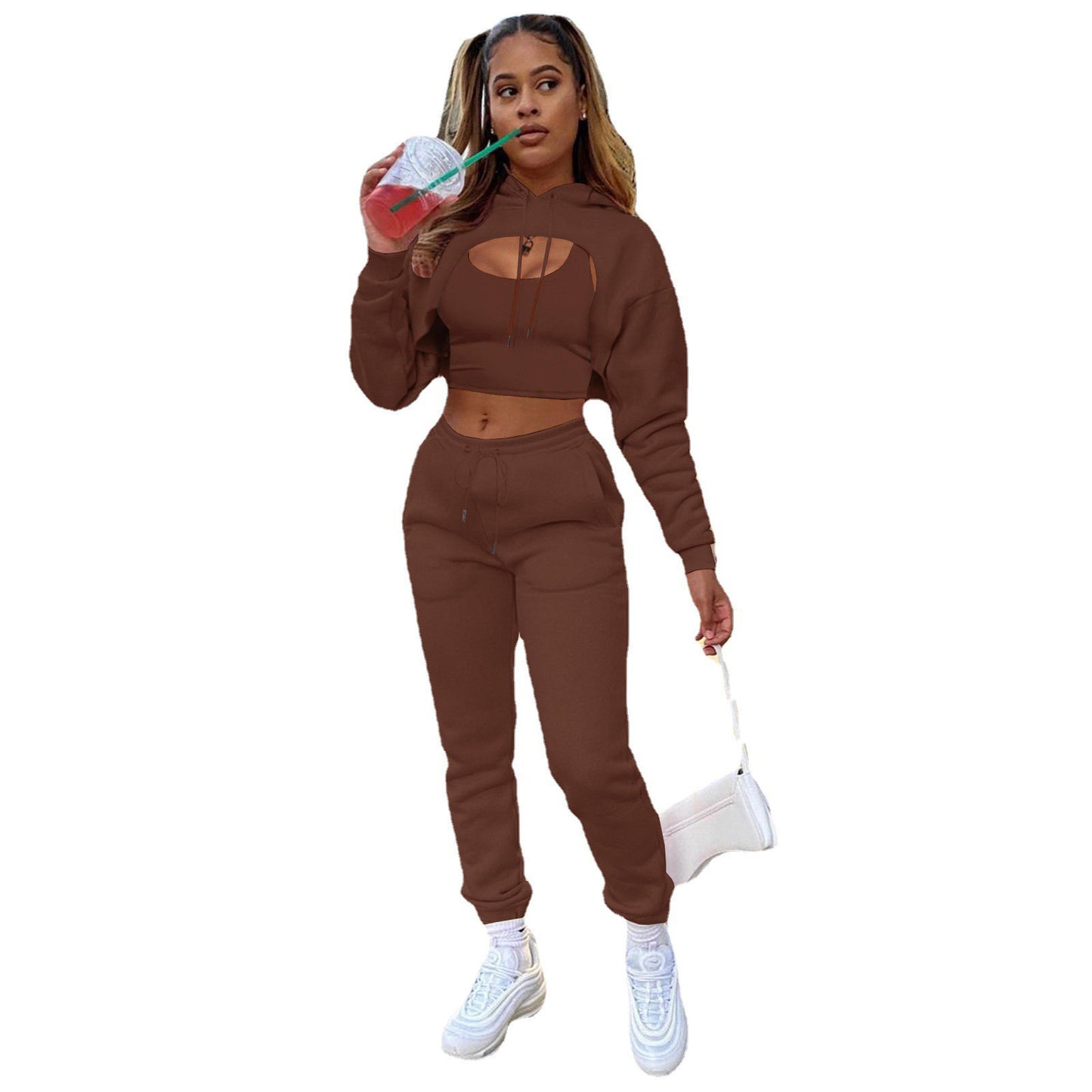 Damen Sportlicher Zweiteiler mit cropped Hoodie und bequemen Jogginghosen Stalluxe