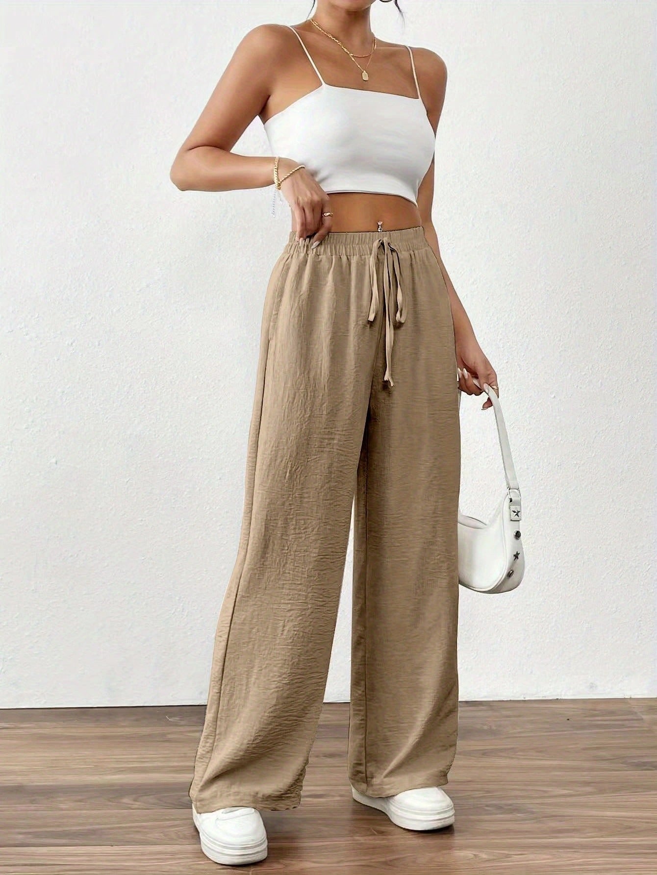 Damen weite Palazzo-Hose mit elastischem Bund und taillierbarem Kordelzug Stalluxe