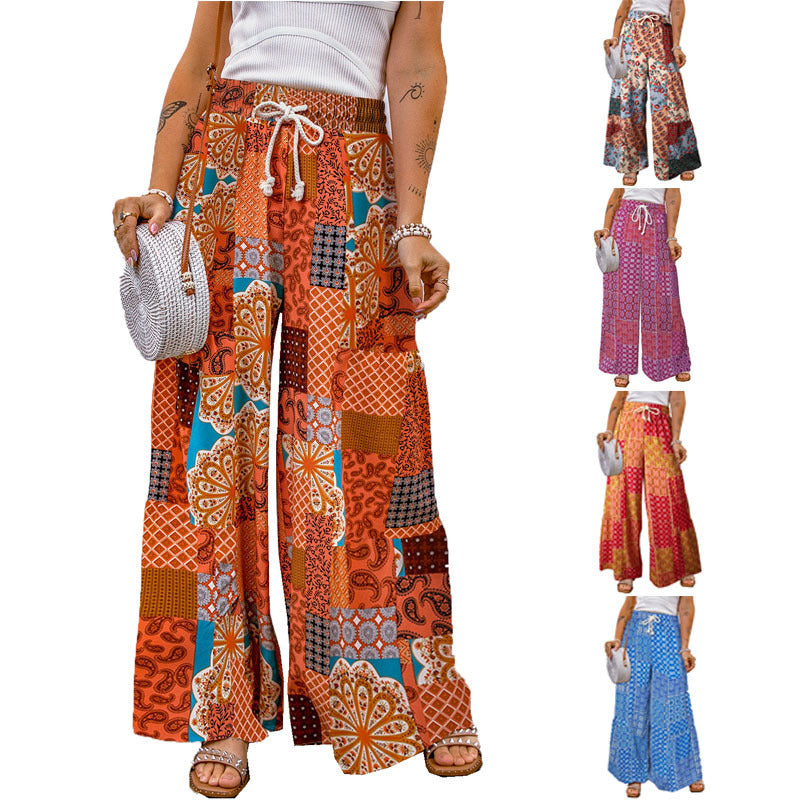 Damen Weite Sommerhose mit buntem Patchwork-Muster Stalluxe