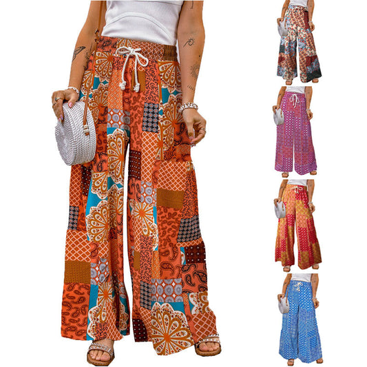 Damen Weite Sommerhose mit buntem Patchwork-Muster Stalluxe