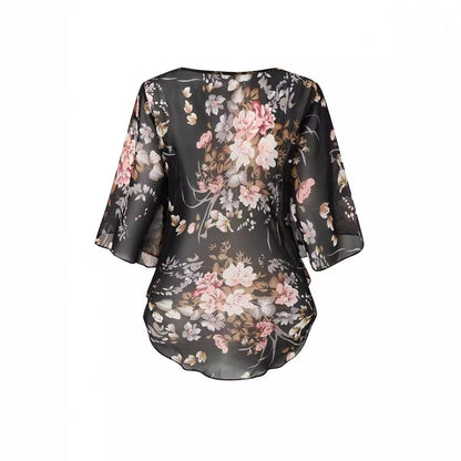 Damen Chiffonbluse mit Volantärmeln und floralem Muster Stalluxe