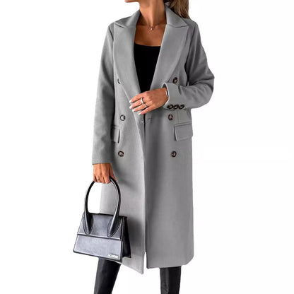 Damen Eleganter doppelreiheriger Mantel mit Seitentaschen und schmalem Schnitt Stalluxe