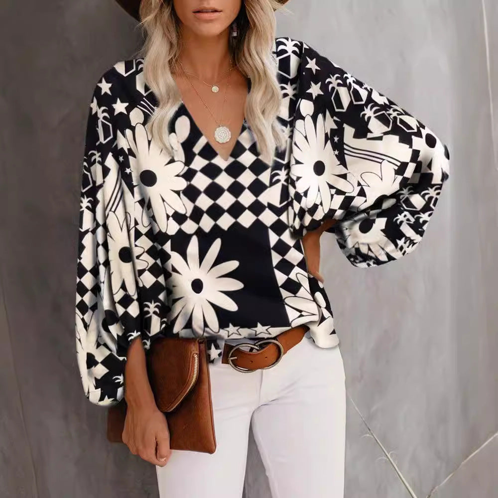 Damen Bluse mit voluminösen Ärmeln und V-Ausschnitt Stalluxe