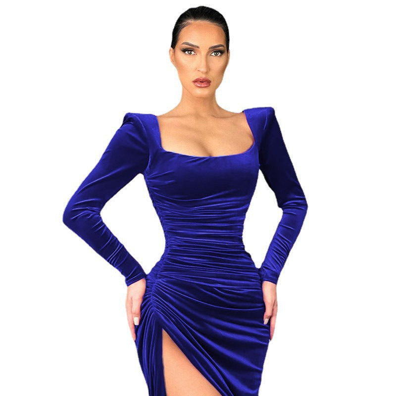 Damen Figurbetontes Wickelkleid mit langem Arm und seitlichem Schlitz Stalluxe