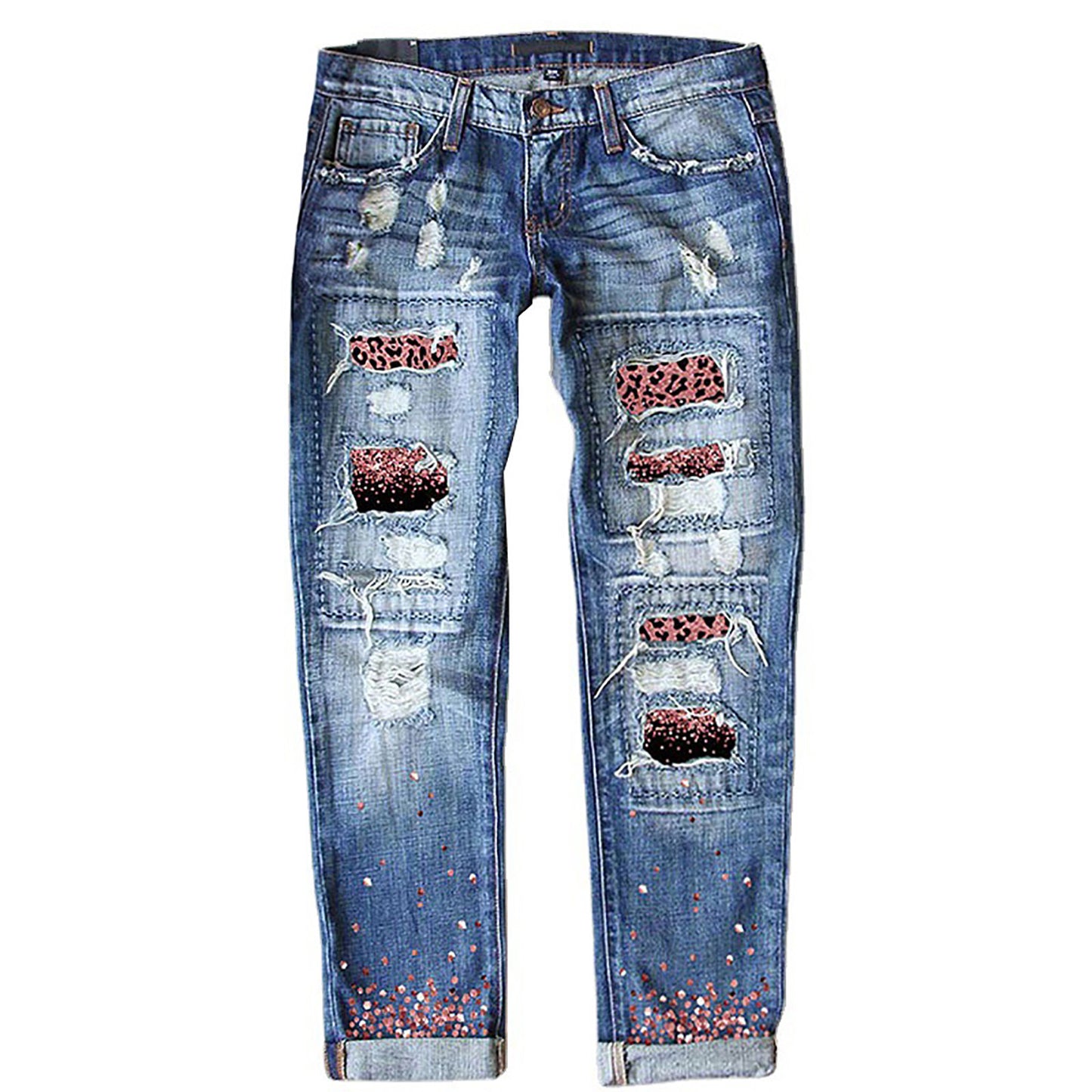 Damen modische Jeans mit kreativen Applikationen und distressed Look Stalluxe