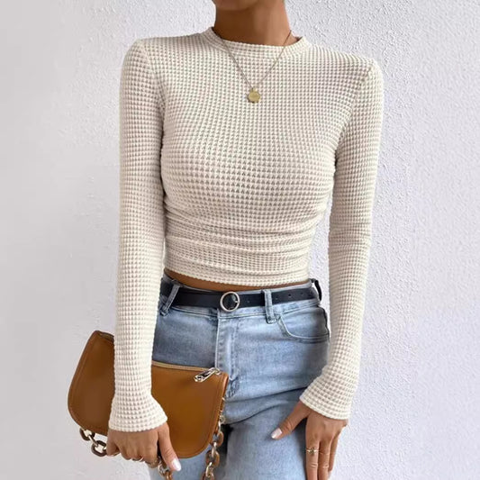 Damen modisches langärmliges Crop-Top mit Waffelstruktur Stalluxe