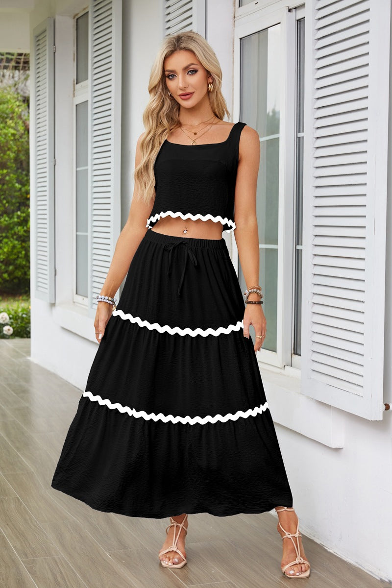 Damen Zweiteiliges Set mit Crop Top und Maxirock im Rüschenstil Stalluxe