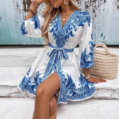 Damen Elegantes Boho-Kleid mit verspieltem Muster und Rüschendetails Stalluxe