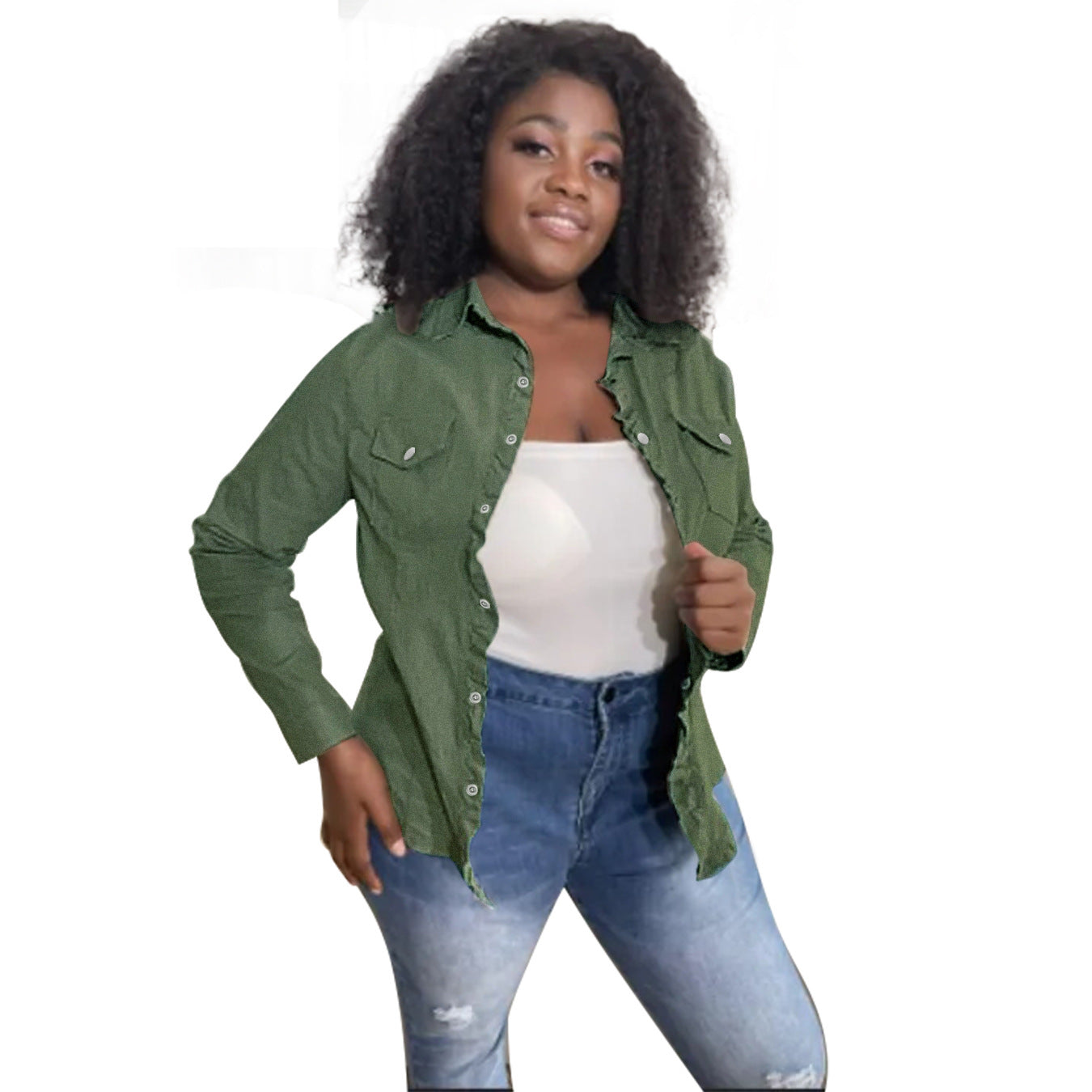 Damen Jeansbluse mit Knopfdetails und asymmetrischem Saum Stalluxe