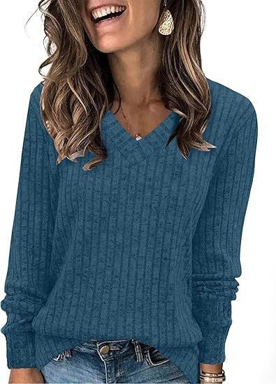 Damen Strickpullover mit V-Ausschnitt und strukturiertem Rippendesign Stalluxe