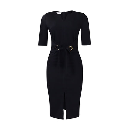 Damen figurbetontes Kleid mit dekorativem Knoten und Schlitz Stalluxe