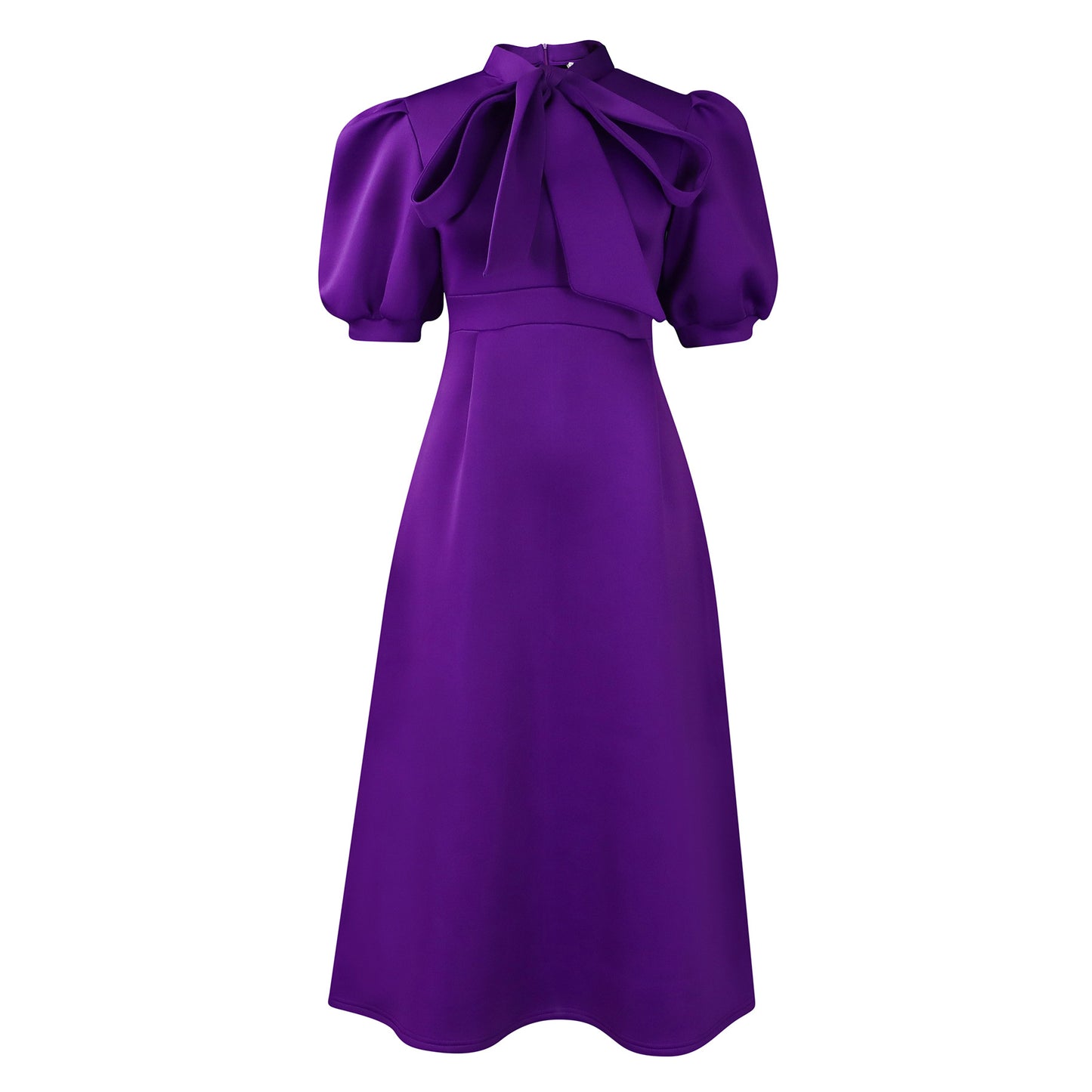 Damen Midi-Kleid mit eleganter Schleifenansatz und Puffärmel Stalluxe