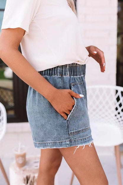 Damen Design-Denim-Shorts mit elastischem Bund und praktischen Taschen Stalluxe