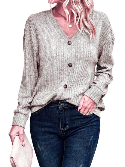 Damen V-Ausschnitt Strickoberteil mit Knopfdetails und lässigem Schnitt Stalluxe