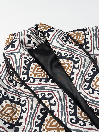 Damen Modische Blazerjacke mit Gürtel und auffälligem Muster Stalluxe