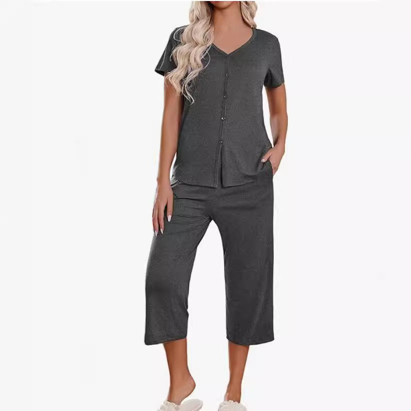 Damen Schlafanzug-Set mit kurzem Ärmel und bequemen Hosen Stalluxe