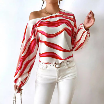 Damen Off-Shoulder Bluse mit voluminösen Ärmeln und streifigem Design Stalluxe