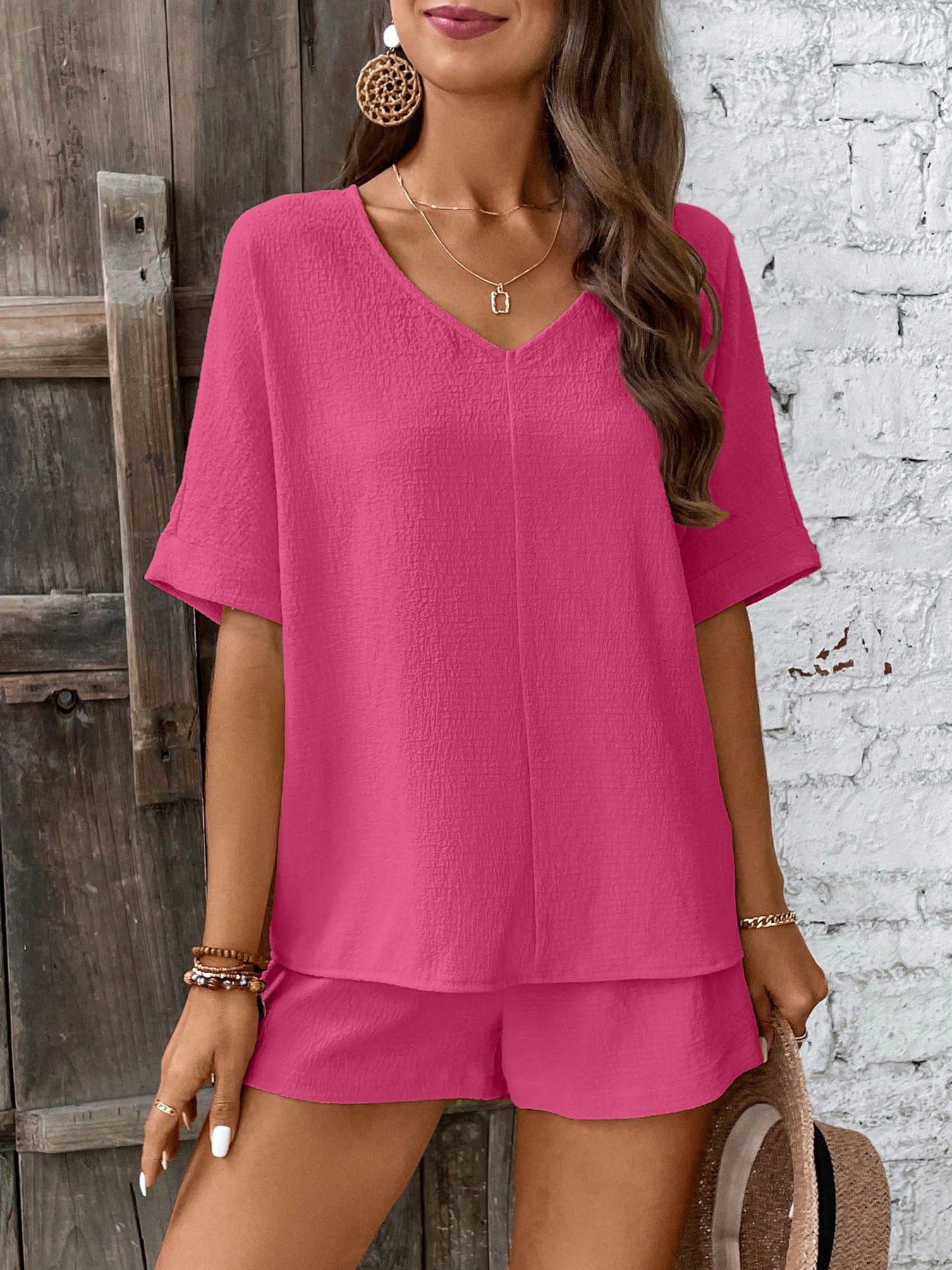 Damen Bequeme V-Ausschnitt Bluse mit Shorts Stalluxe