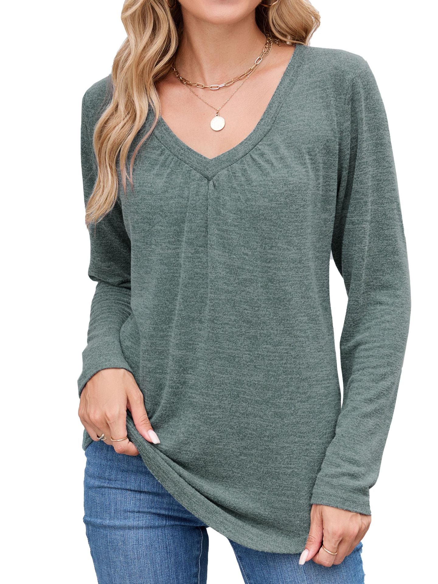 Damen Langarmshirt mit raffiniertem V-Ausschnitt und Falten Stalluxe