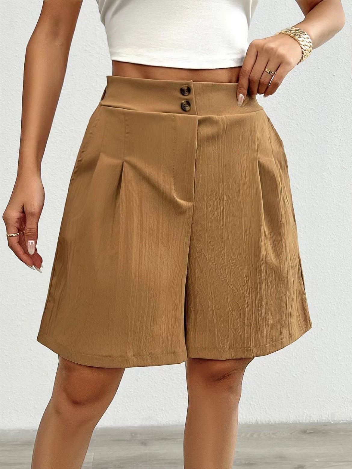 Damen Elegante Shorts mit Knopfverschluss und faltigem Design Stalluxe
