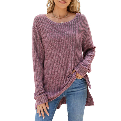 Damen lässiges Langarmshirt aus samtigem Rippstrick Stalluxe