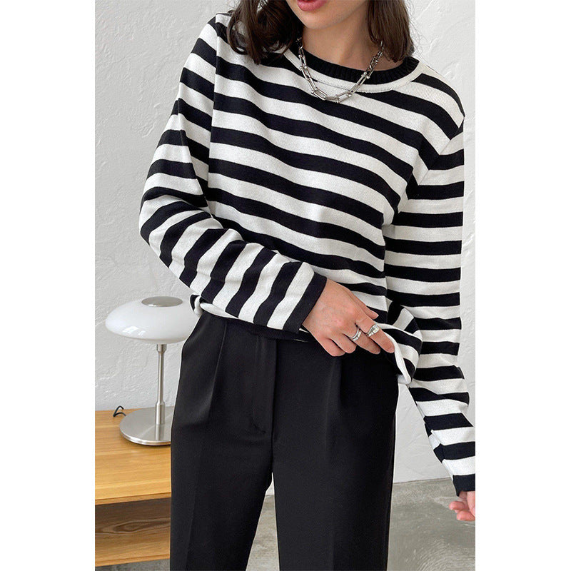 Damen lässiger Strickpullover mit gestreiftem Muster und weitem Schnitt Stalluxe