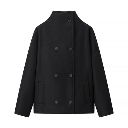 Damen modische Jacke mit hohem Kragen und doppelter Knopfleiste Stalluxe