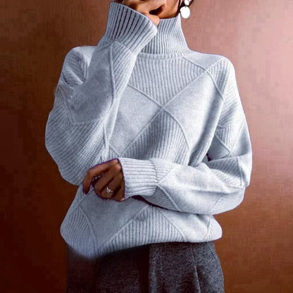 Damen kuscheliger Stehkragenpullover mit strukturiertem Strickmuster Stalluxe