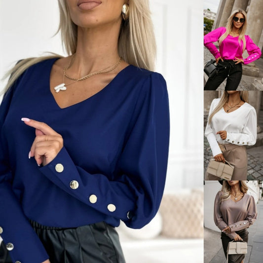 Damen Bluse mit modischen Puffärmeln und dekorativen Knopfdetails Stalluxe