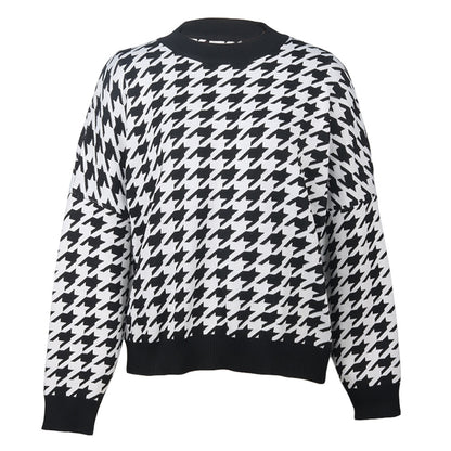 Damen Grobstrickpullover mit modernem Hahnentrittmuster und lässigem Schnitt Stalluxe