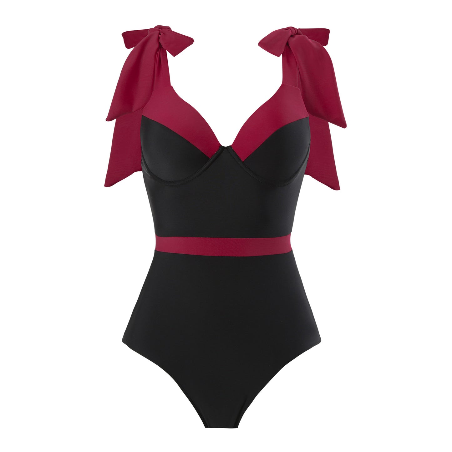 Damen Eleganter Badeanzug mit abnehmbarem Wickelrock und farblich abgestimmten Schleifen Stalluxe