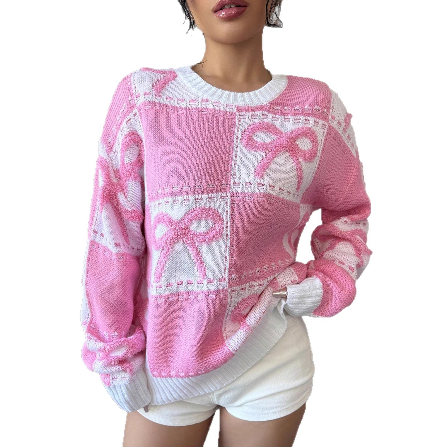 Damen verspielter Sweater mit Schleifenmuster Stalluxe