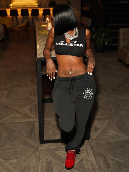 Damen elegante Sporthose mit dekorativem Logo Stalluxe