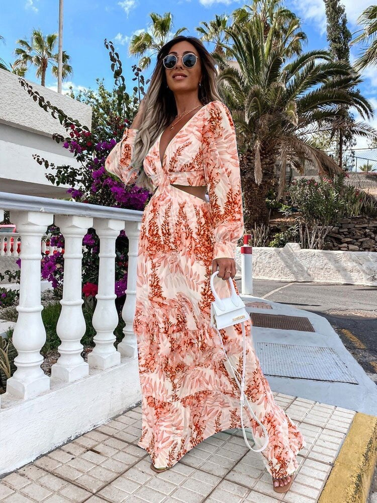 Damen Maxikleid mit floralem Schnitt und hübschen Rüschendetails Stalluxe