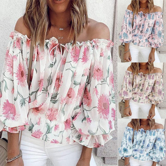 Damen romantische Bluse mit floralem Muster und Volantärmel Stalluxe