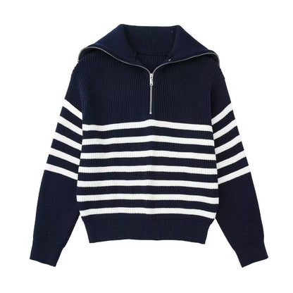 Damen Strickpullover mit hohem Kragen und Reißverschluss Stalluxe