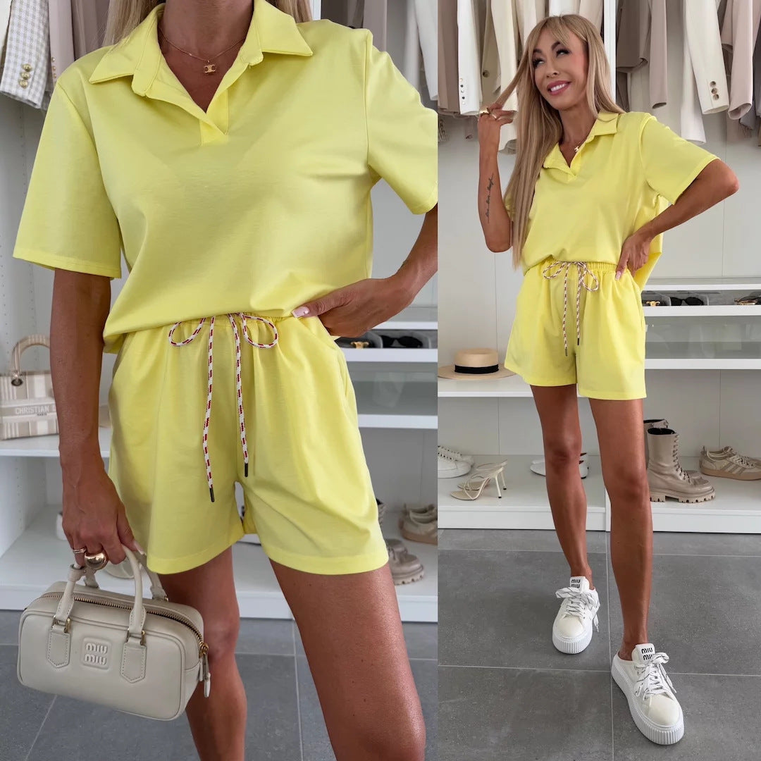 Damen sportlicher Kurzoverall mit Kragen und Taillenkordelzug Stalluxe