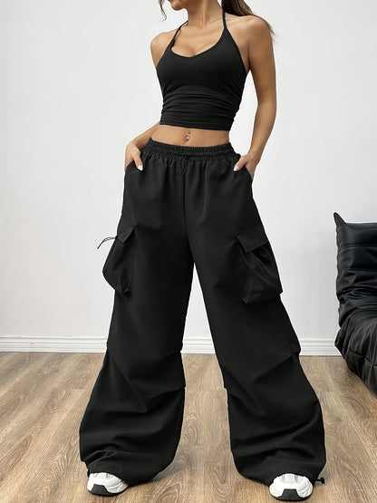 Damen weite Cargo-Hose mit elastischem Bund und praktischen Seitentaschen Stalluxe