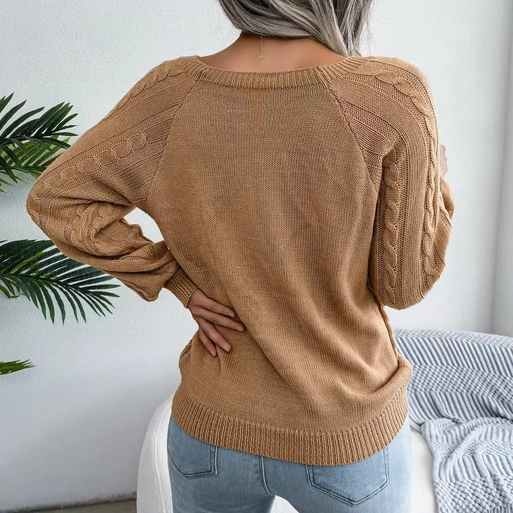Damen Strickpullover mit tiefem Rundhalsausschnitt und strukturiertem Zopfmuster Stalluxe